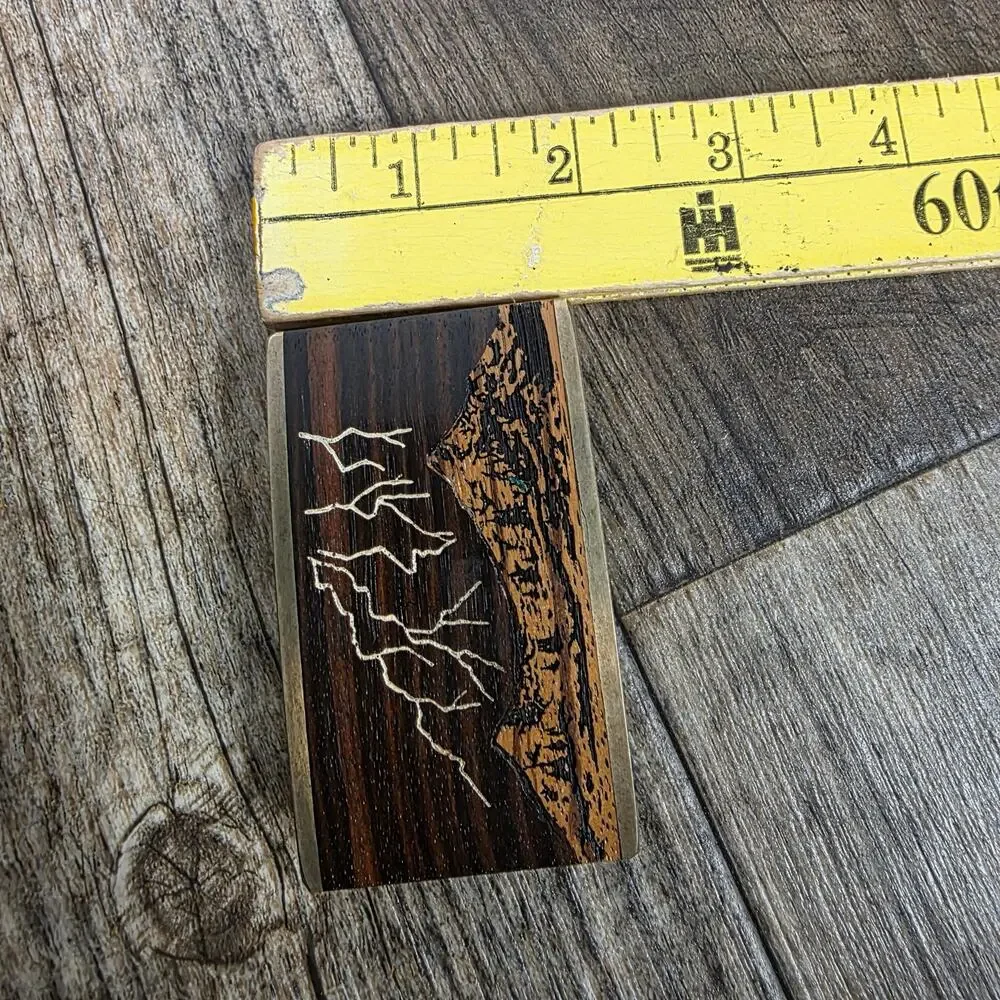 Vintage Sky West Albuquerque Wood Inlay Mountain Lightning Belt Buckle Brass
